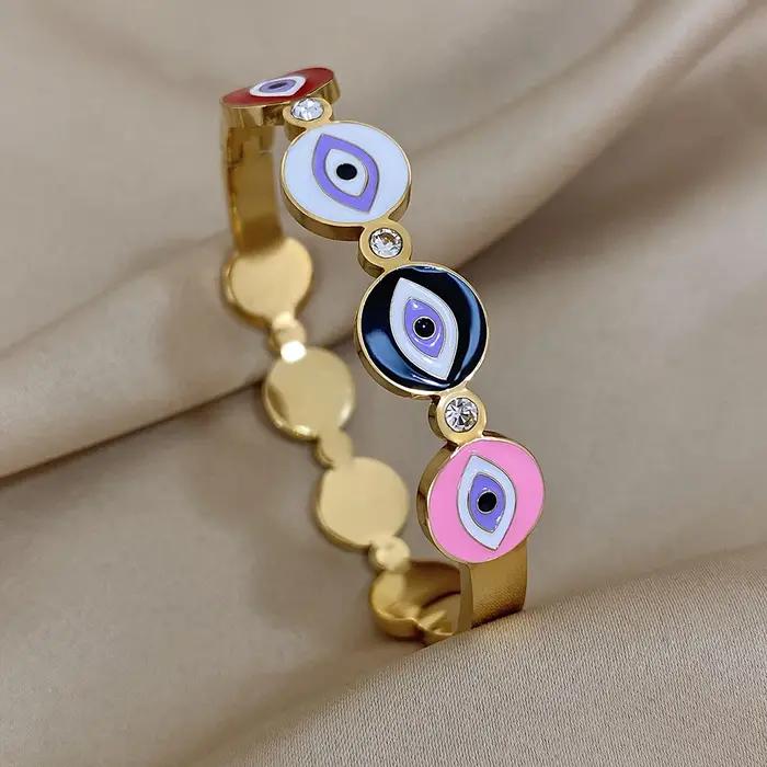 Bracelet Mauvais Œil en acier inoxydable doré à la mode pour femmes protection et élégance occasion spéciale cadeau
