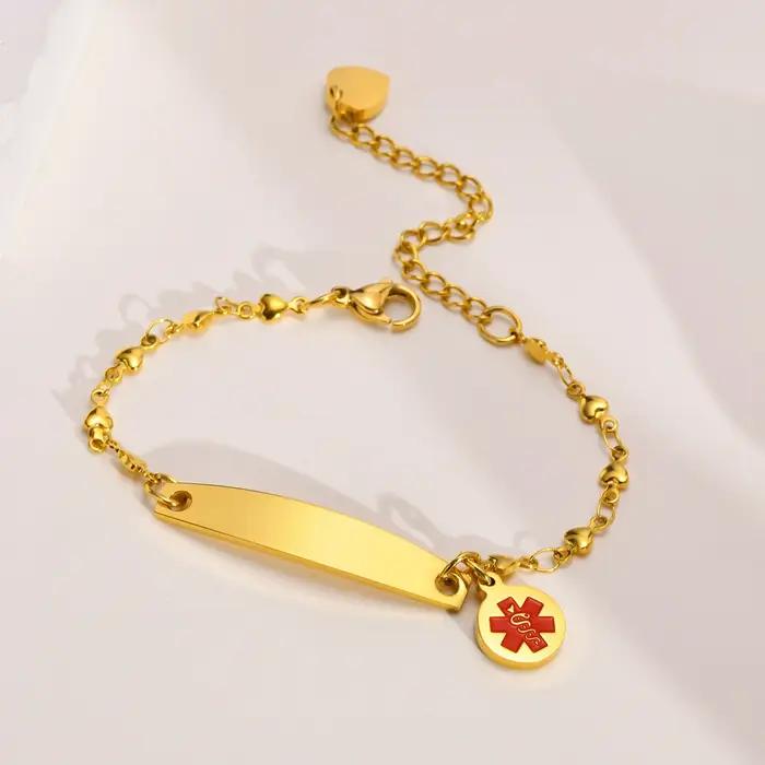 Bracelet d'identification médicale personnalisable à la croix pour femmes, élégant et pratique pour les occasions quotidiennes et extérieures