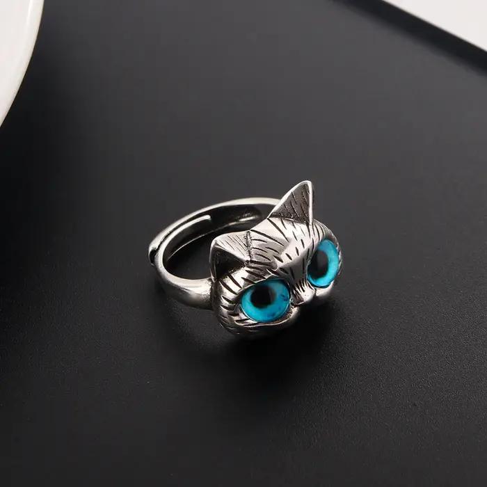 Bague chat en alliage couleur argent pour femmes