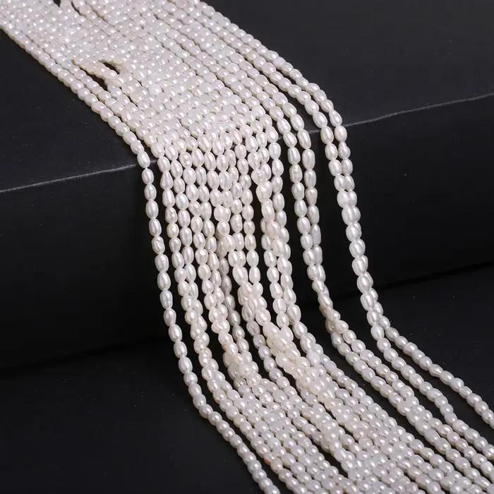 Perle d'eau douce naturelle perlée de haute qualité en forme de riz, poinçon, perles amples pour la fabrication de bijoux, accessoires de collier, Bracelet à bricoler soi-même