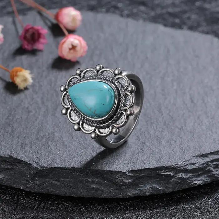 Bague en argent bijoux 9*13mm Turquoise Thai