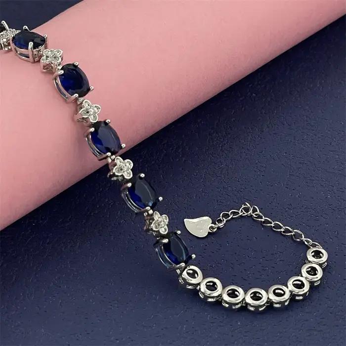Bracelet en argent sterling 925 avec pierre précieuse bleue pour femmes élégantes et romantiques occasions spéciales partie soirée cadeau d'anniversaire