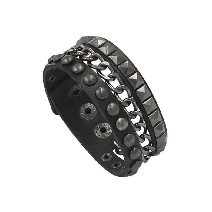 Nouveau bracelet punk sombre en PU pour femmes et hommes