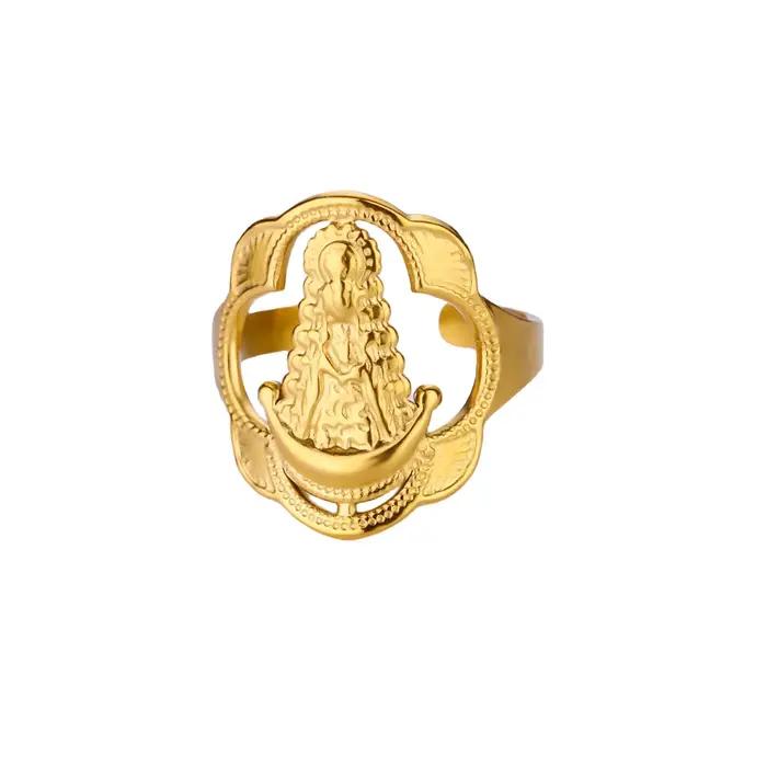 Bague ouverte Vintage vierge marie pour femmes, en acier inoxydable, couleur or, bague religieuse, jésus, bijoux chrétiens, cadeau de fête 