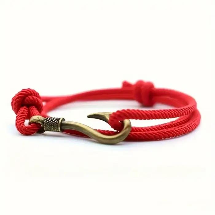 Bracelet en corde réglable double couche pour hommes et femmes, design tendance hameçon, bijou de poignet décontracté, cadeau idéal pour les fêtes et anniversaires