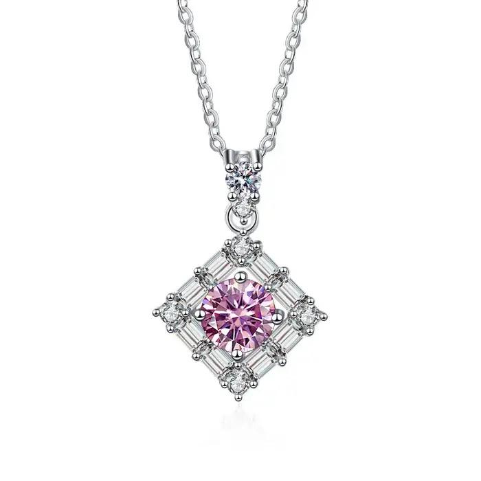 Collier de moissanite pour femme en argent sterling 925, pendentif carré élégant, bijoux fins de luxe, cadeau pour anniversaire
