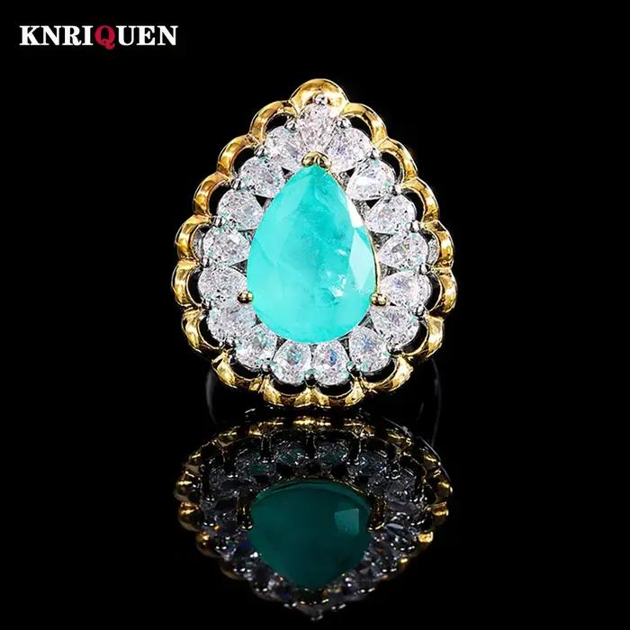 Bague en émeraude Paraiba Tourmaline avec diamants à haute teneur en carbone pour femmes occasions spéciales comme mariage, anniversaire, engagement et fête