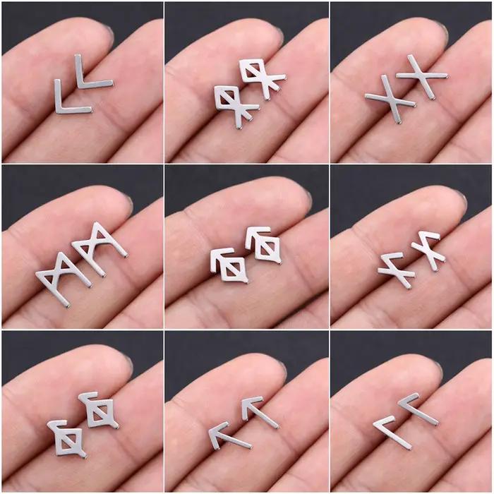 Viking Futhark Runes boucles d'oreilles en acier inoxydable boucle d'oreille pour femmes hommes amulette nordique Vintage bijoux oreille accessoires Aretes