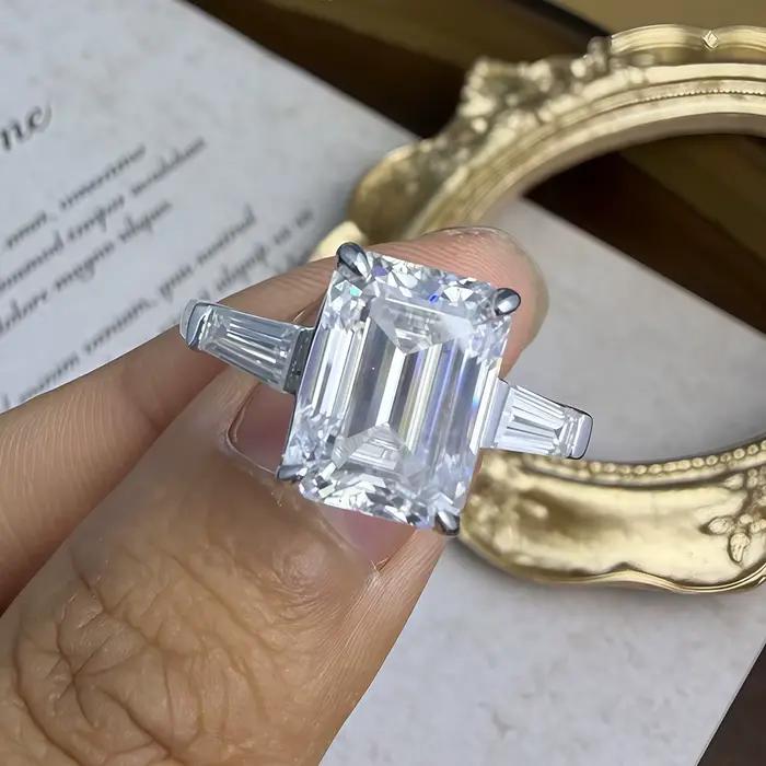 Bague de fiançailles en moissanite taille émeraude argent sterling 925 pierre principale d color vvs1 pour femme occasions spéciales mariage anniversaire partys