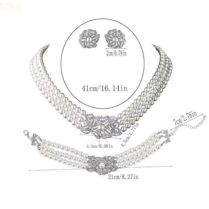 E56A Perles superbes bijoux en cristal avec boucles d'oreilles collier bracelet pour les femmes à mode