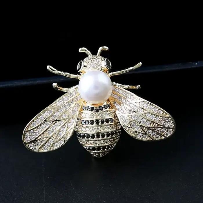 Broche de la série Insectes, délicate broche petite abeille, bijou en strass de cristal
