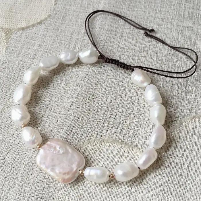 Mode Naturel D'eau Douce Perle Bracelets Rectangle Carré Baroque Perle Charme Guérison Vraies Perles Brin Bracelets pour Les Femmes