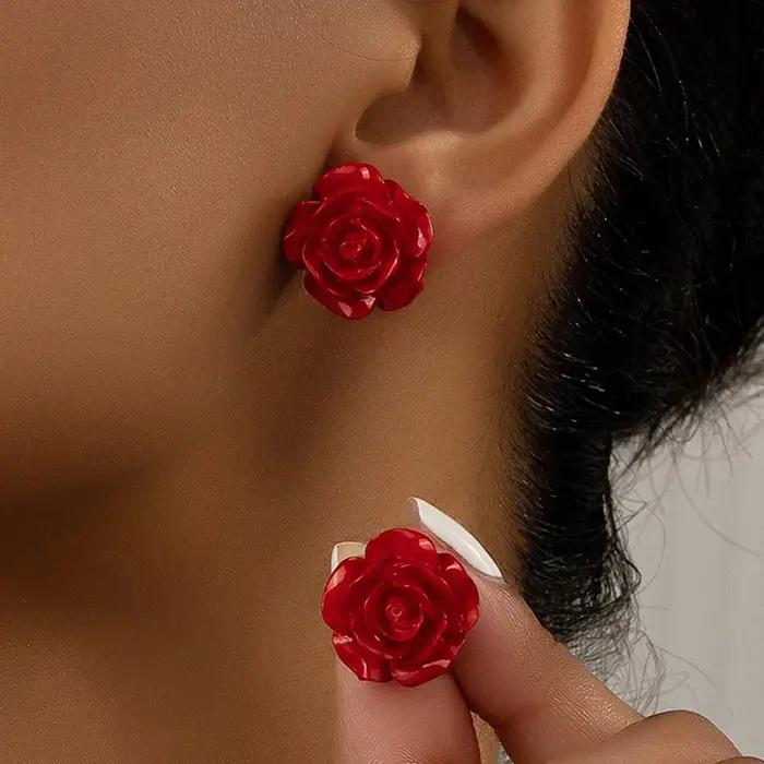 Obega fleur forme Trio boucles d'oreilles pour femmes rouge noir blanc résine fleurs boucle d'oreille goujon Vintage mignon fille enfant poste cadeau