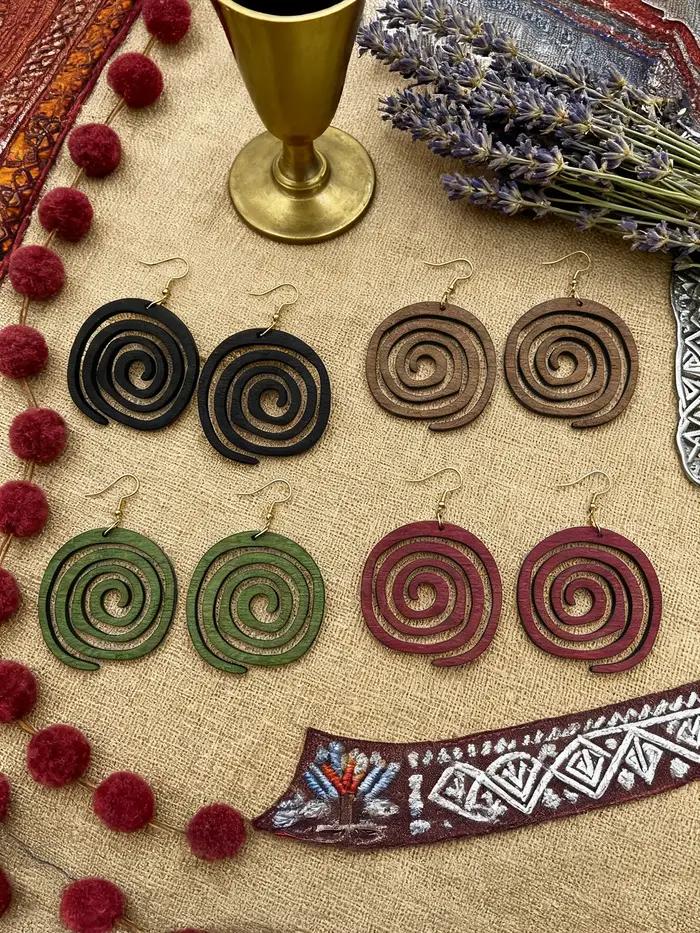 4 paires/ensemble de boucles d'oreilles géométriques rondes en bois de Style Vintage