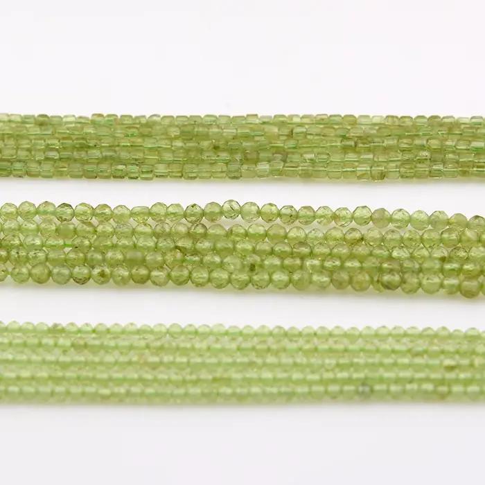 Perles rondes à facettes en péridot naturel 2mm 3mm pour bracelet et collier artisanal femme occassions spéciales