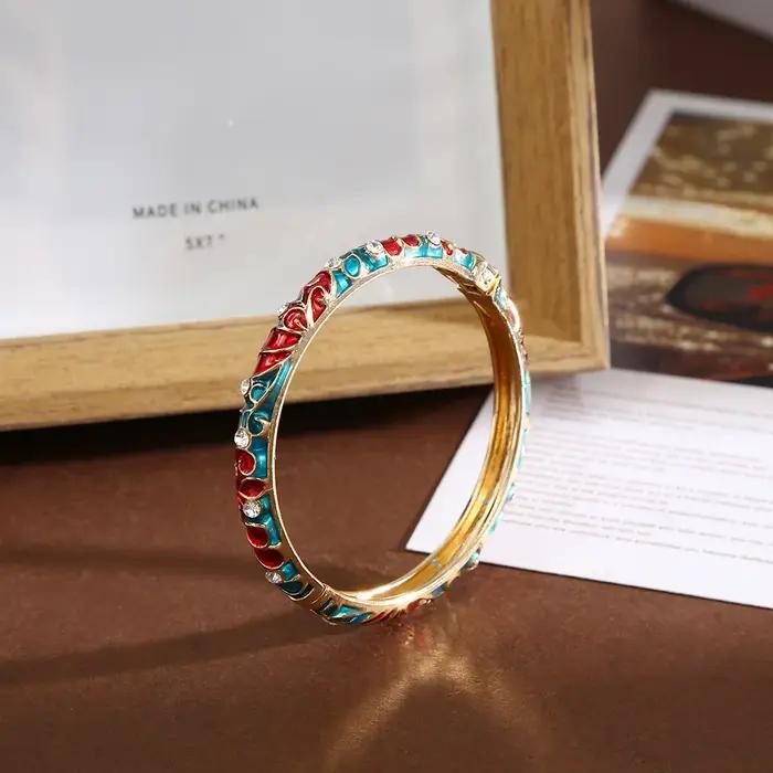 Bracelet vintage en émail cloisonné à motifs floraux et gouttes d'huile, accessoire de mode haut de