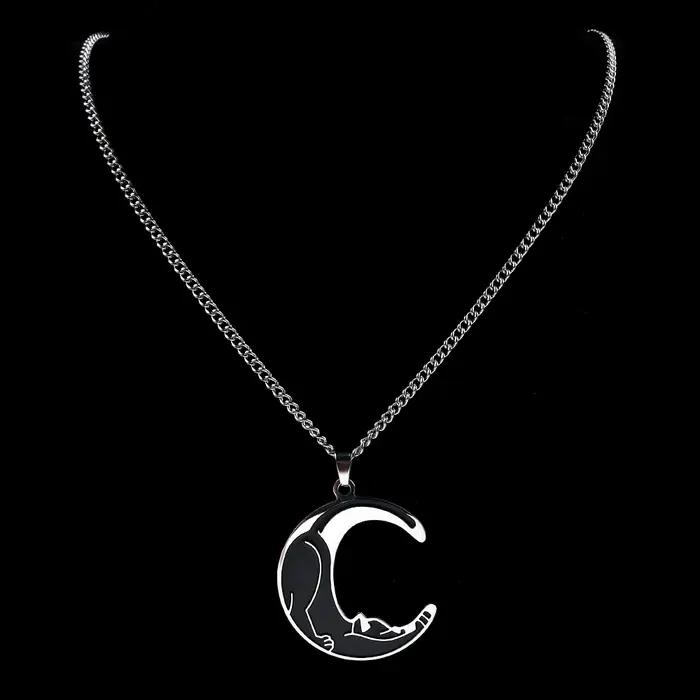 Collier chat lune en acier inoxydable pour femme