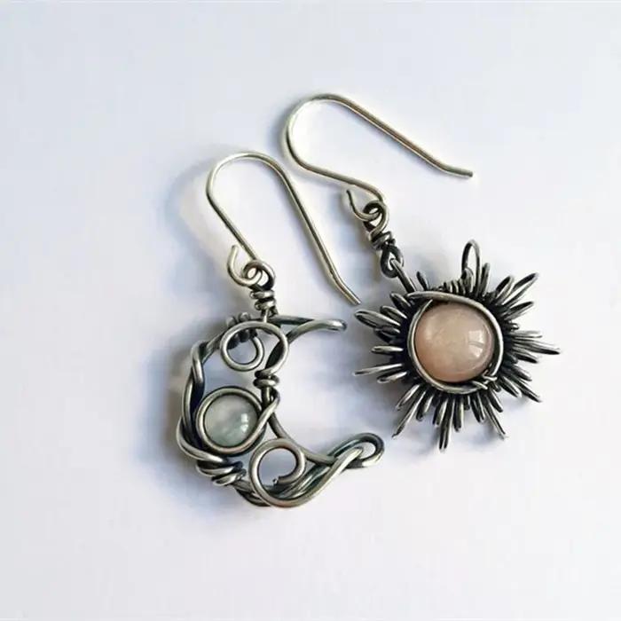 Boucles doreilles bohemian soleil lune argent vintage femmes occasion speciale mariage anniversaire soirée daily wearing