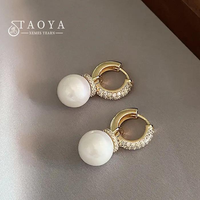 Boucles d'oreilles pendantes en perles de Zircon incrustées, Design de luxe léger français, accessoires de bijoux exquis pour femmes lors des fêtes