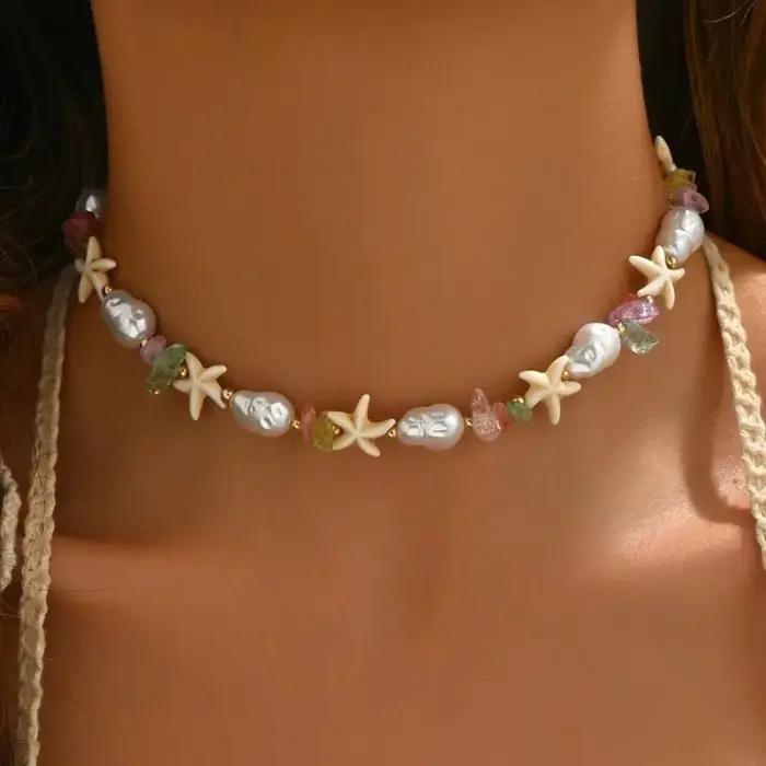 Collier bohème avec pendentif étoile de mer pour femmes