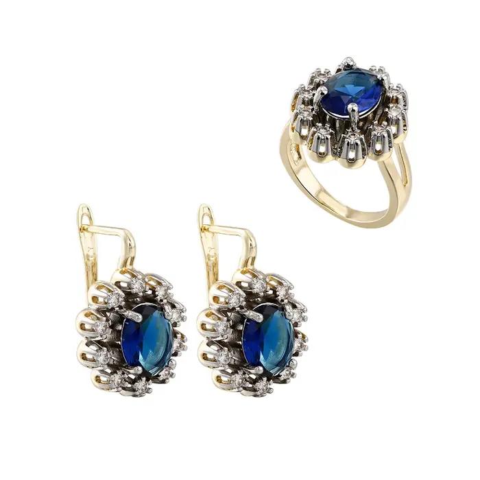 Ensemble de boucles d'oreilles et bague ovales incrustées de zircone, bijoux vintage, plaqué cuivre