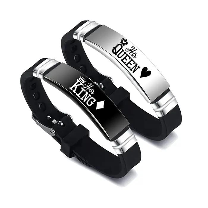 Bracelet réglable en acier inoxydable pour couple lettre élégant cadeau occasion spéciale amoureux