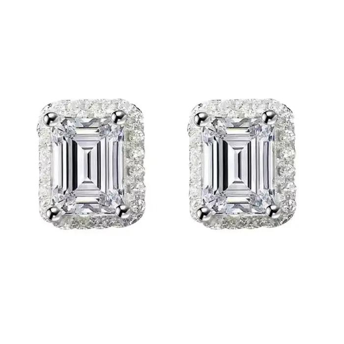 Boucles d'oreilles en diamant Moissanite taille émeraude, 100% argent sterling 925 véritable, promesse de mariage, bijoux de mariée pour femmes