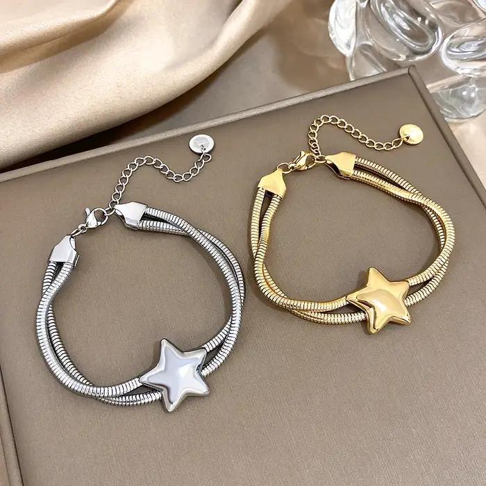 Bracelet élastique Vintage double couche en acier inoxydable