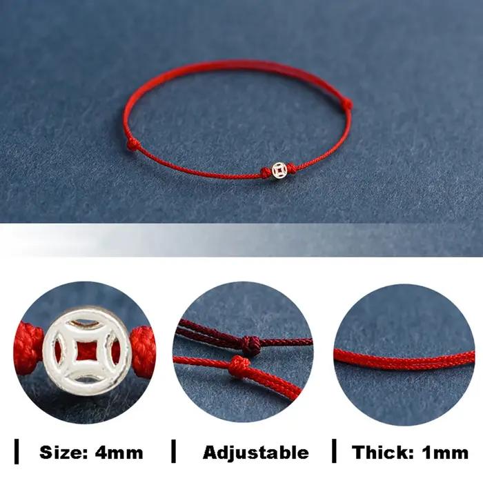 Bracelet à cordes rouges avec mini perles de pièces de monnaie de couleur argent Protection Kabbale Bracelets en cordon noir faits à la main pour femmes hommes filles garçons
