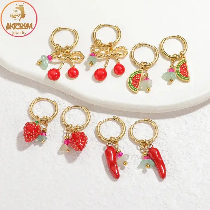 Boucles d'oreilles chili cerise fraise pour femmes