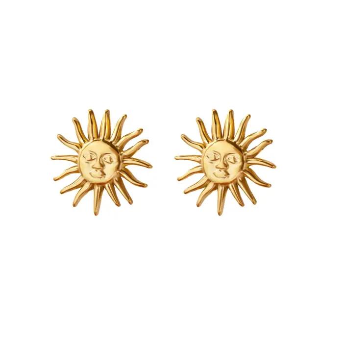 Boucles d'oreilles Punk en acier inoxydable pour femmes, plaqué or, géométrique, visage de soleil, esthétique de mariage, bijoux imperméables, cadeau