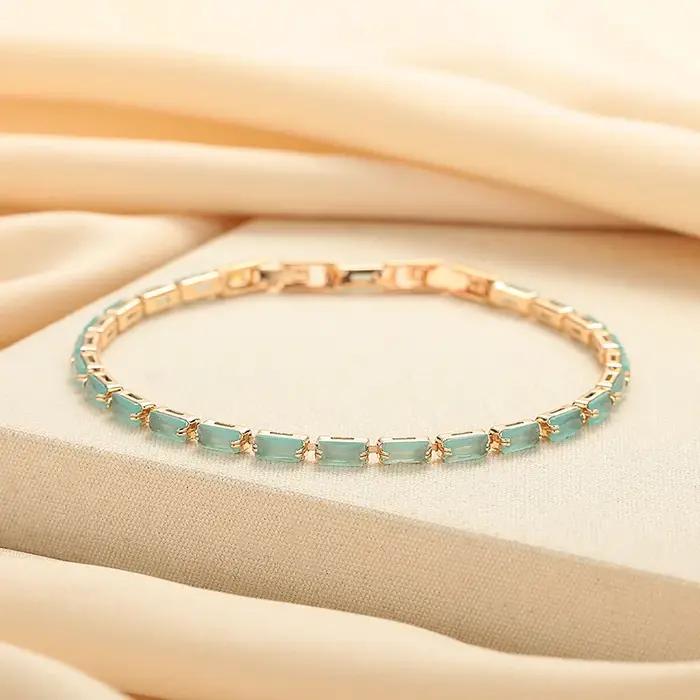 Bracelet carré bleu en argent sterling 925 de luxe avec chaîne à griffes carrées en zircone cristalline - Bijoux faits à la main