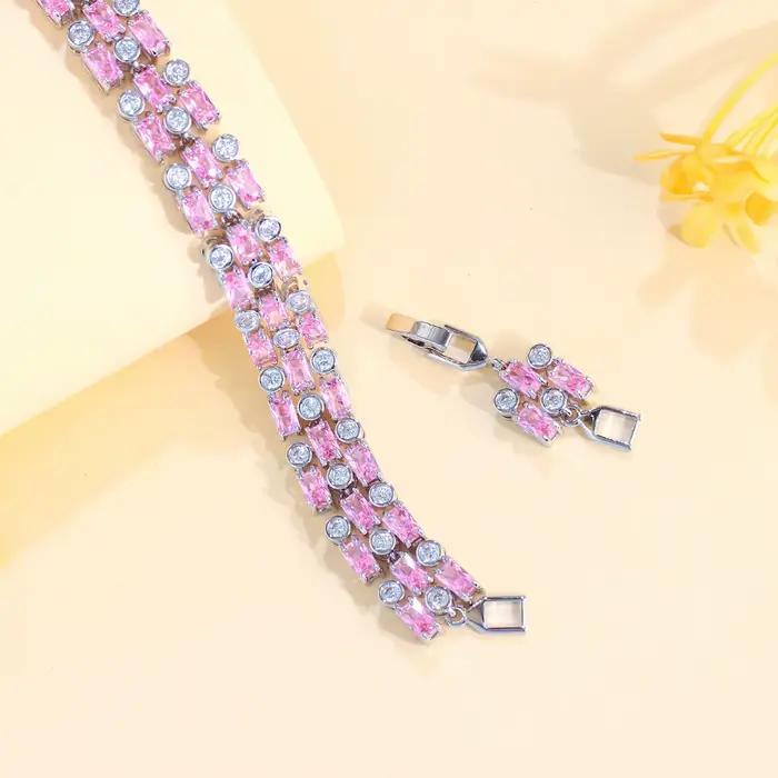 Pera élégant femmes grande chaîne de Tennis large Bracelets rose Zirocnia 3 rangées conception main décor mariage fête des mères bijoux cadeau B041