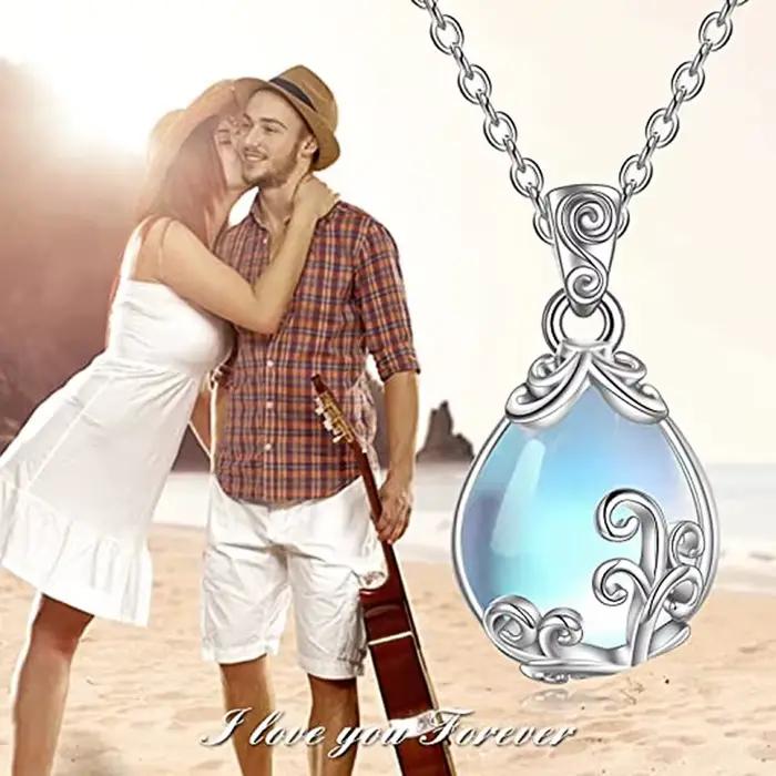 Collier pendentif en pierre d'opale simulée pour femme, bijou moderne avec chaîne O et pendentif géométrique pour occasions spéciales et mariage