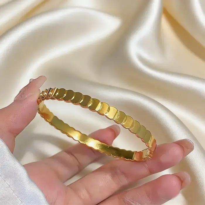 Bracelet jonc de luxe en acier inoxydable plaqué or pour femme