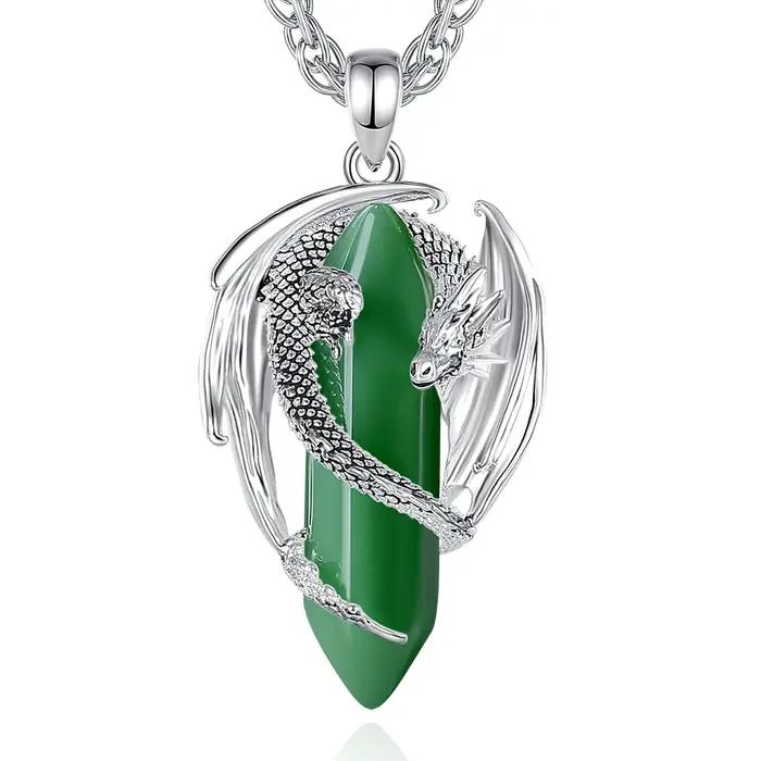 Pendentif Eudora Dragon en Obsidienne Naturelle et Pierres Précieuses pour Femmes Occasions Spéciales Protection et Beauté Intérieure