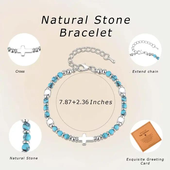 Bracelet religieux chrétien avec croix perlée pour femmes
