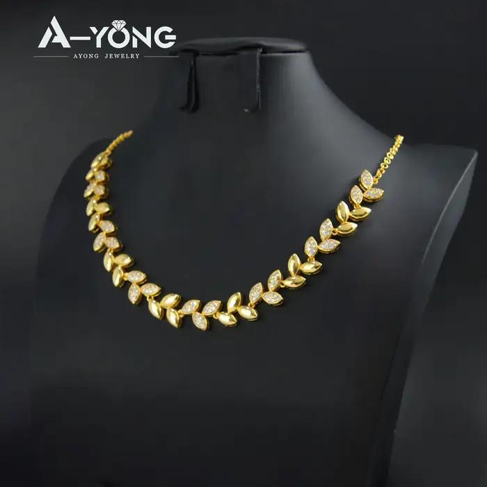 Ensemble de bijoux de luxe en zircone italienne, plaqué or 21 carats, feuille de pompon de dubaï, co