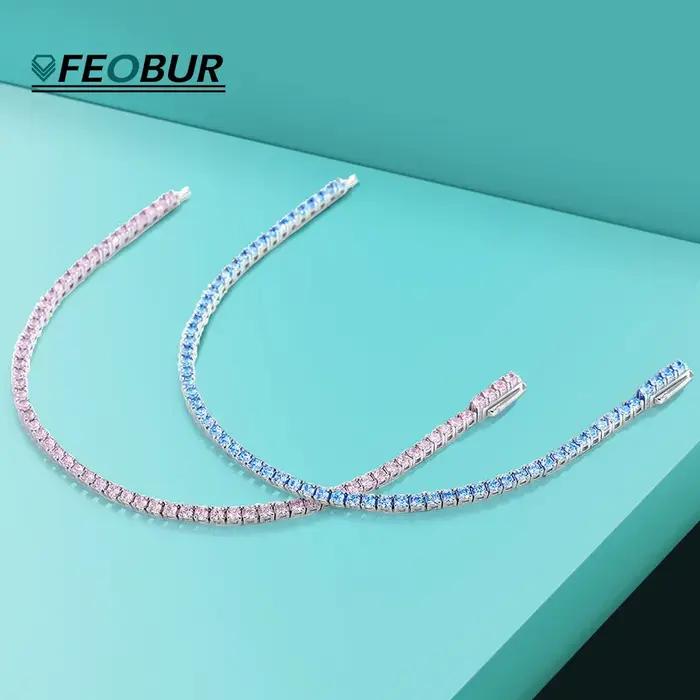 FEOBUR – Bracelet de Tennis en diamant bleu à haute teneur en carbone pour femmes