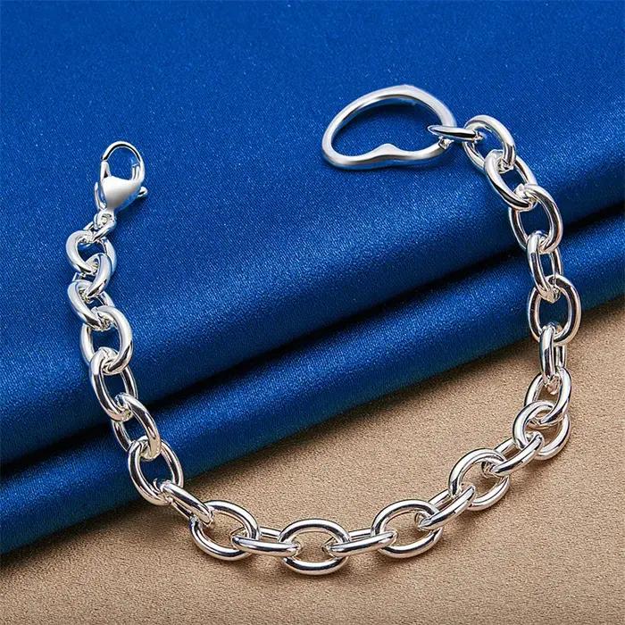 Bracelet minimaliste en forme de cœur en argent sterling 925 de 8 pouces pour les fêtes féminines