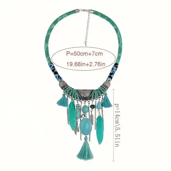 Collier ethnique Vintage Chic avec pendentif en plumes Turquoise pour femmes, colliers en corde bohème de la tribu indienne, bijoux, accessoires de fête