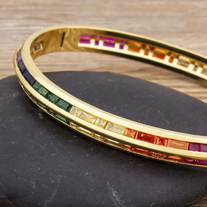 AIBEF – Bracelets à breloques arc-en-ciel en strass, manchette en cuivre et zircone, bijoux de haute qualité, cadeau pour femmes et filles, nouvelle mode 2021