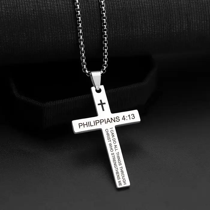 Collier pendentif croix verset de la Bible chrétienne