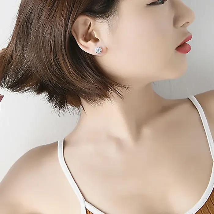 Buyee 925 en argent Sterling femme boucle d'oreille élégant flocon de neige Zircon