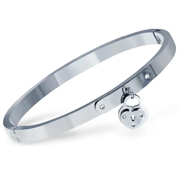 Bracelet en acier inoxydable serti de cristal or rose pour femmes occasions spéciales symbole amour éternel