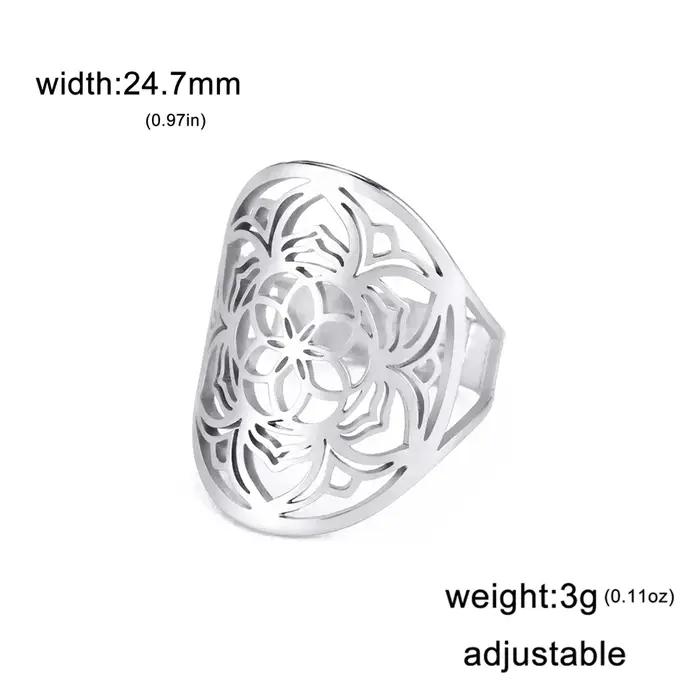 Bague Géométrique Sacrée Fleur de Vie pour Femme, Acier Inoxydable, Or, Documents, Bagues Réglables,