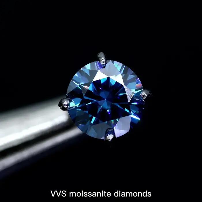 Boucles d'oreilles à vis en diamant Moissanite bleu royal pour couple