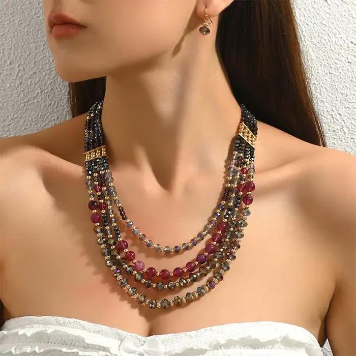 Collier de perles de verre multicouches pour femmes, bijoux de mode, accessoires de fête intemporels, nouveau design, vente en gros, cadeaux MQF313