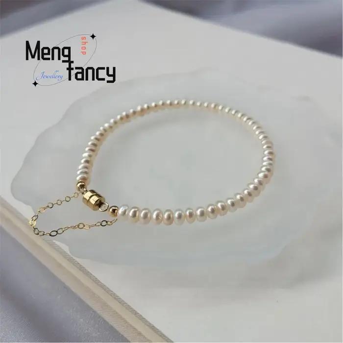 Bracelet de perles d'eau douce rondes et plates à petites particules design géométrique élégant pour homme et femme occasions spéciales