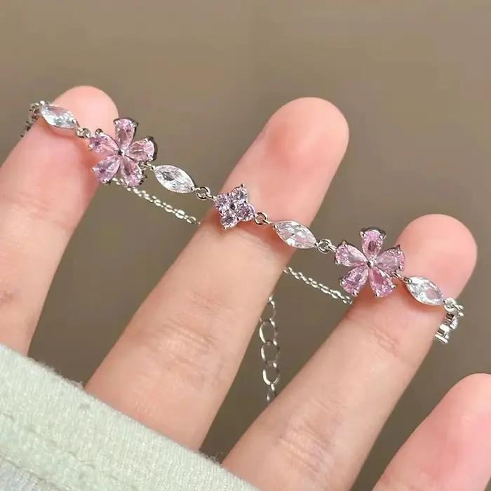 Y2K – Bracelet en cristal rose doux pour femmes